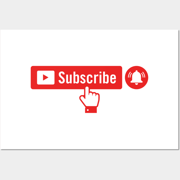 Red Subscribe Button with Notification Bell and Hand Wall Art by hobrath